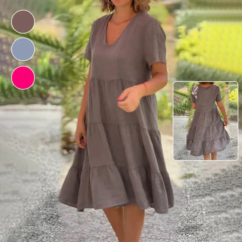Robe unie col V en lin et coton femme – Emma