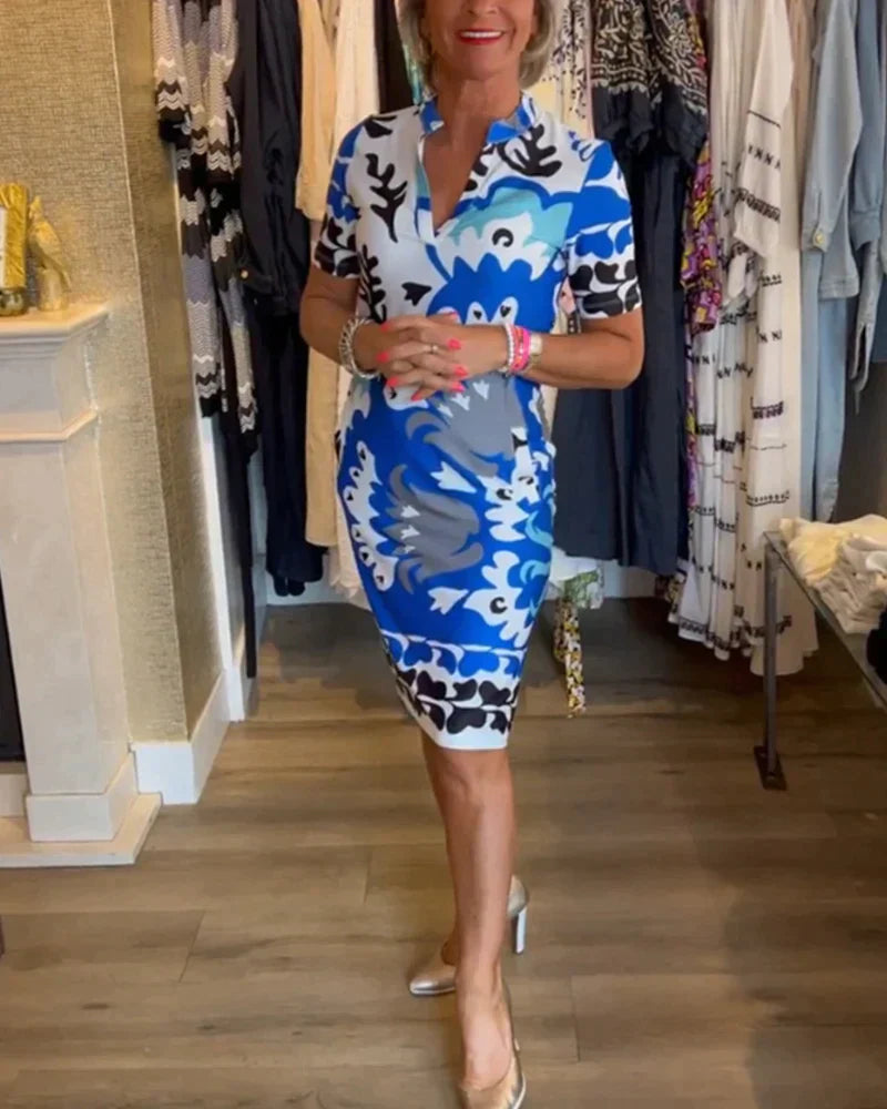 Robe imprimée col V manches courtes femme – Katy