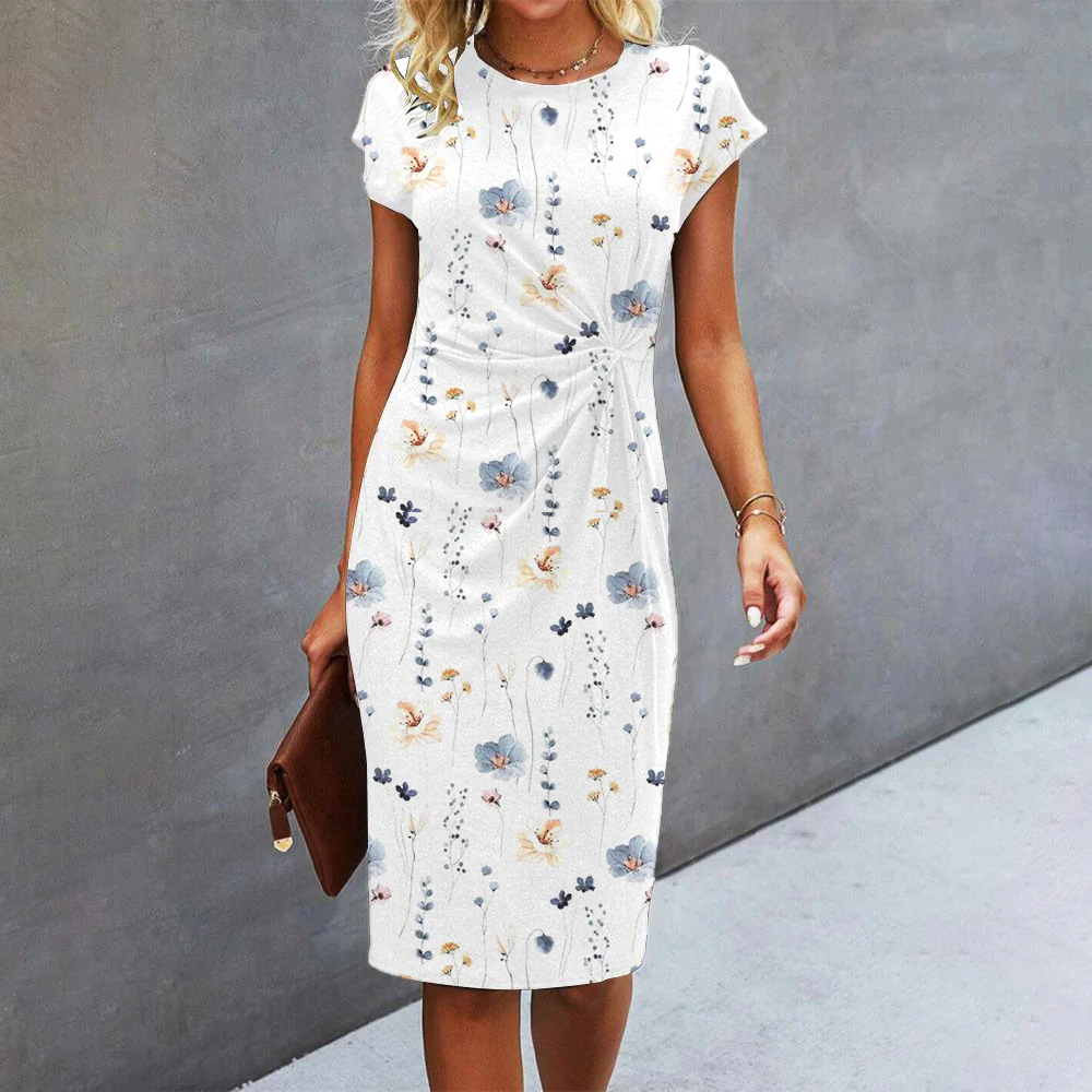 Robe midi basique col rond manches courtes femme
