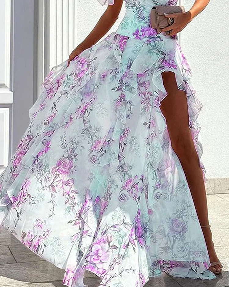 Robe élégante asymétrique une épaule imprimée femme