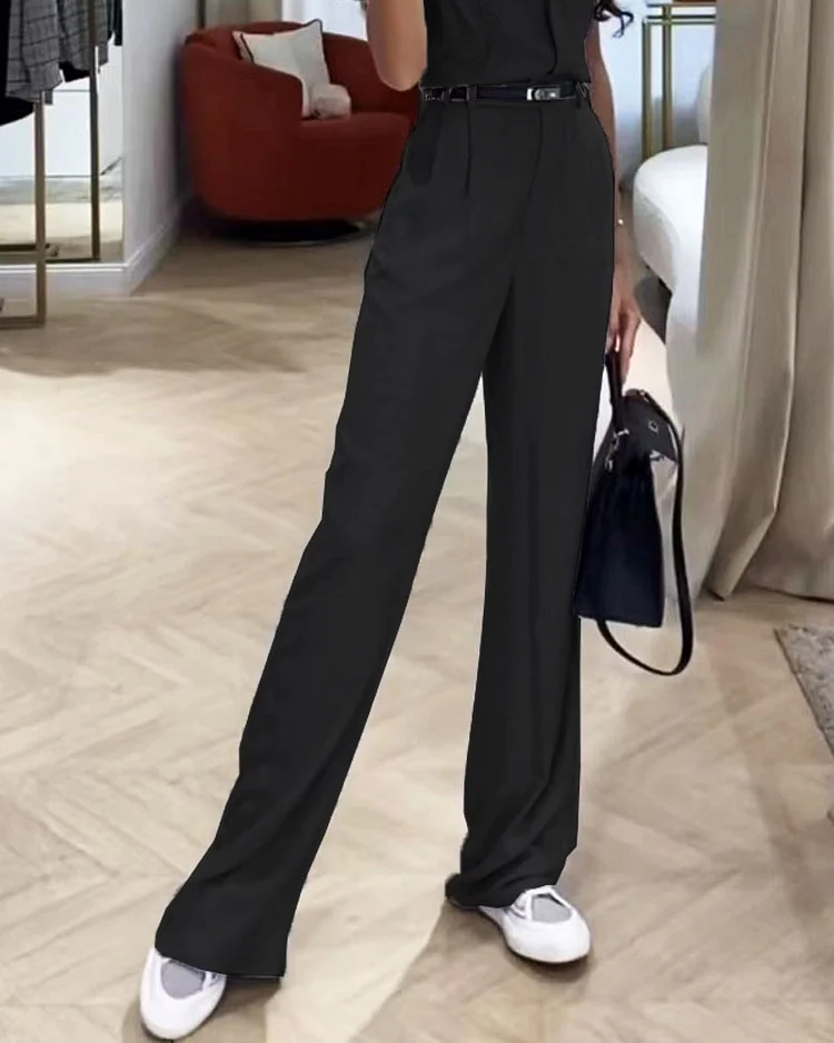 Ensemble chemise et pantalon uni décontracté femme
