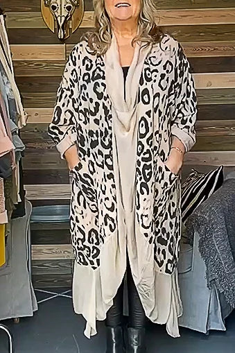 Top décontracté léopard patchwork manches longues femme