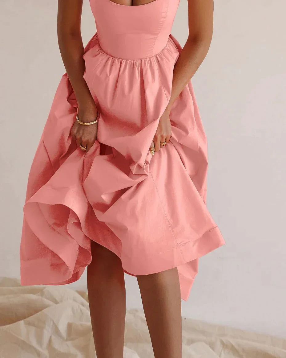Robe unie col V taille plissée femme – Karla