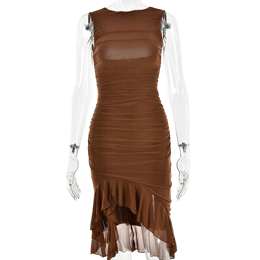 Robe sans manches à volants décontractée femme