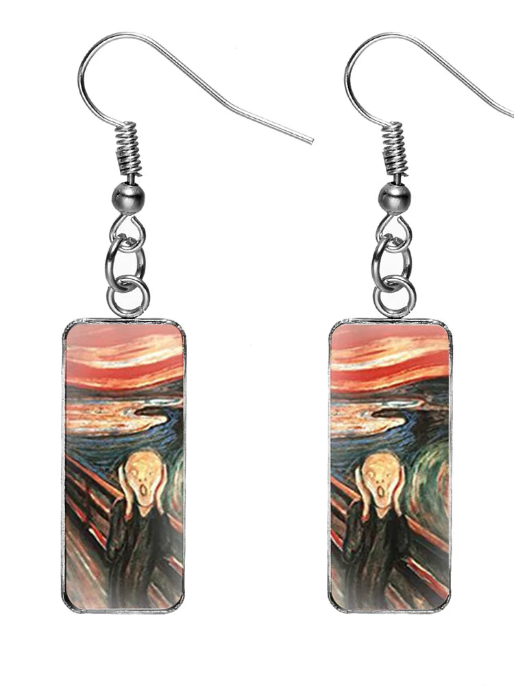 Boucles d'oreilles rectangulaires peinture à l'huile femme