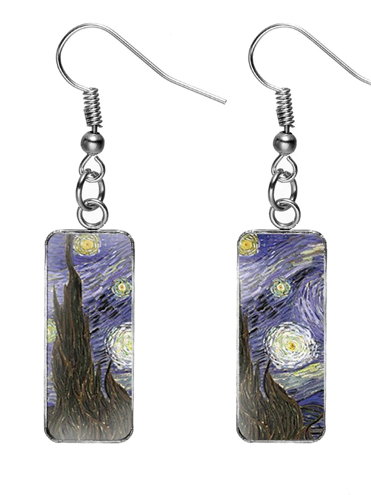 Boucles d'oreilles rectangulaires peinture à l'huile femme