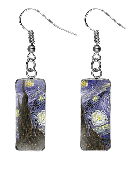 Boucles d'oreilles rectangulaires peinture à l'huile femme