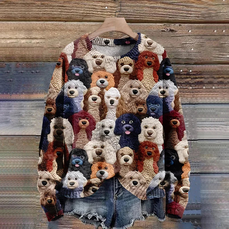 Pull en maille imprimé chien femme