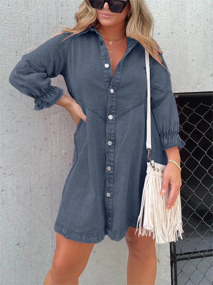 Robe en jean délavé manches bouffantes femme