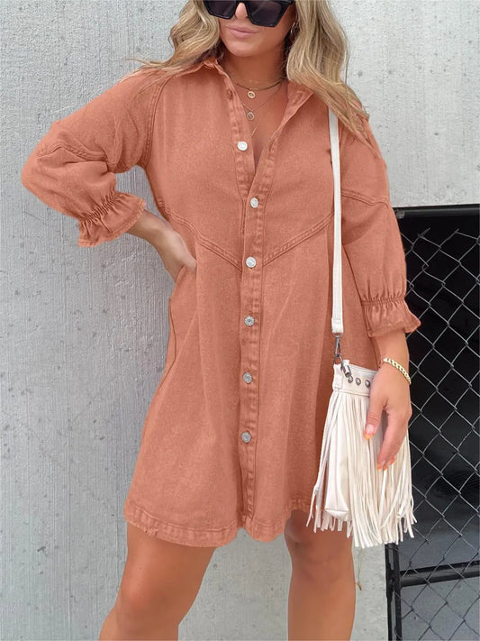 Robe en jean délavé manches bouffantes femme