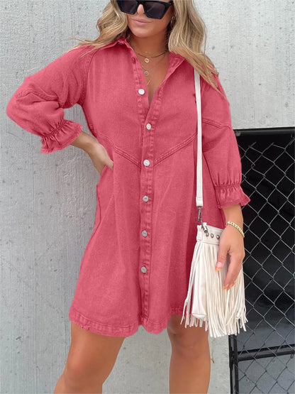 Robe en jean délavé manches bouffantes femme