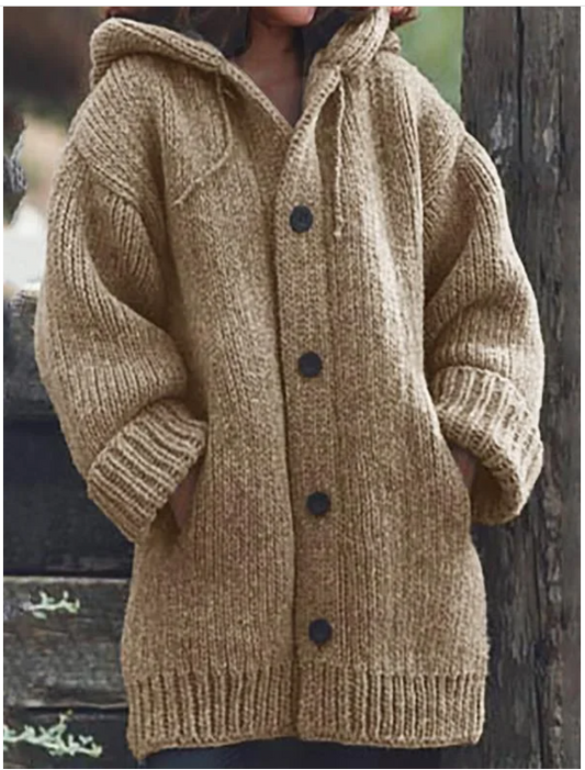 Cardigan en maille à capuche boutonné femme – Frida