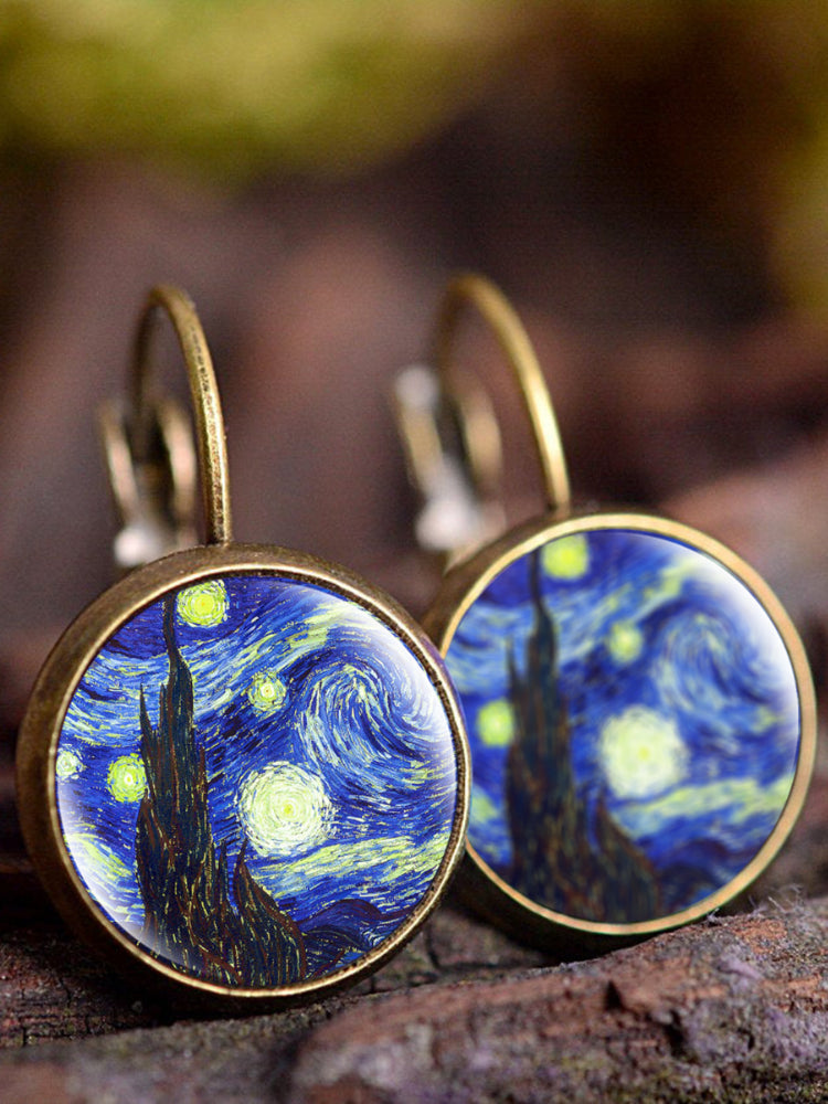 Boucles d'oreilles vintage peinture à l'huile femme