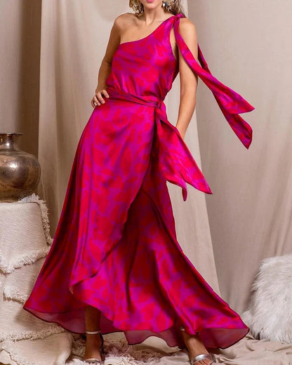 Robe asymétrique une épaule imprimée femme