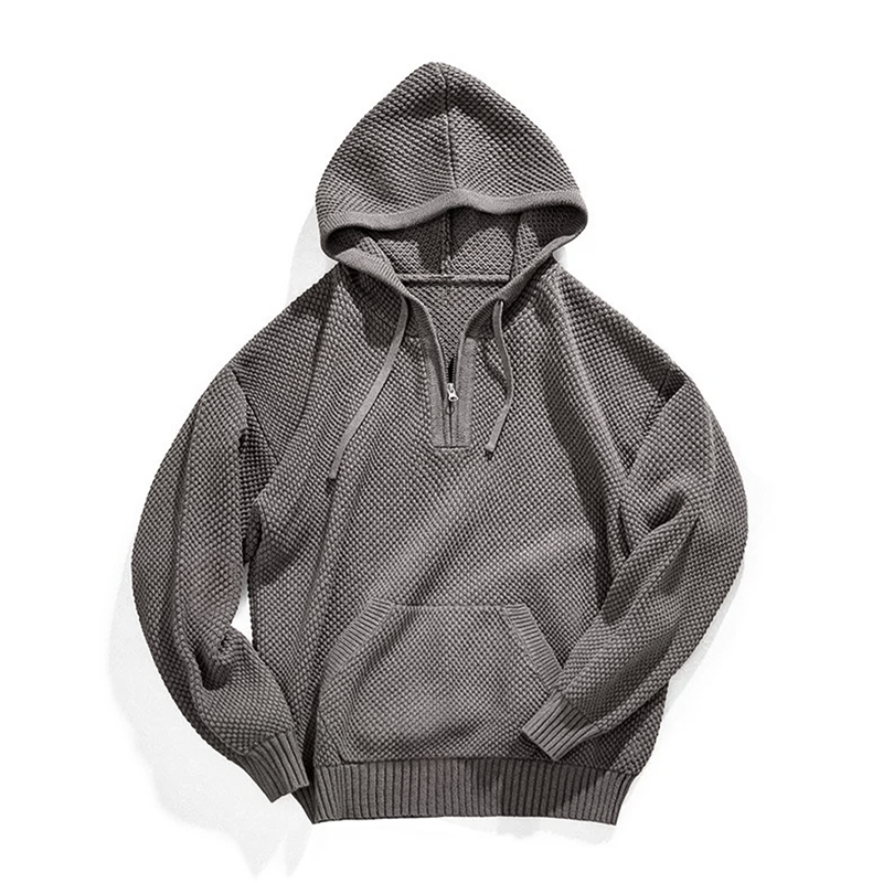 Sweat en maille demi-zip à capuche homme
