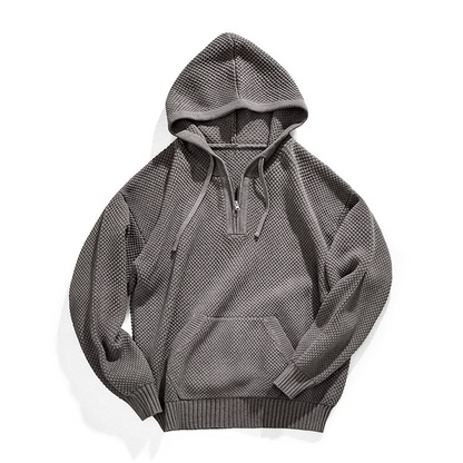 Sweat en maille demi-zip à capuche homme