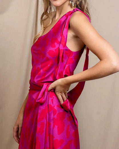 Robe asymétrique une épaule imprimée femme