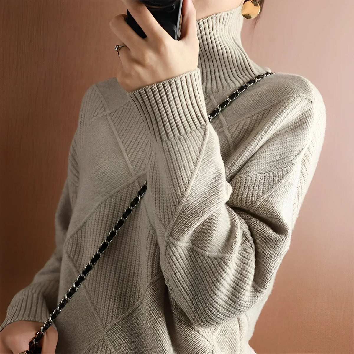 Pull col roulé en grosse maille femme