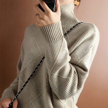 Pull col roulé en grosse maille femme