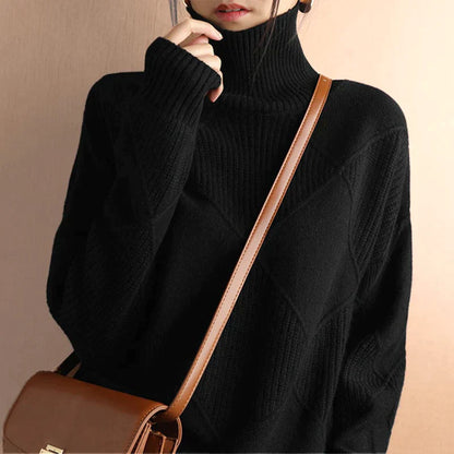Pull col roulé en grosse maille femme