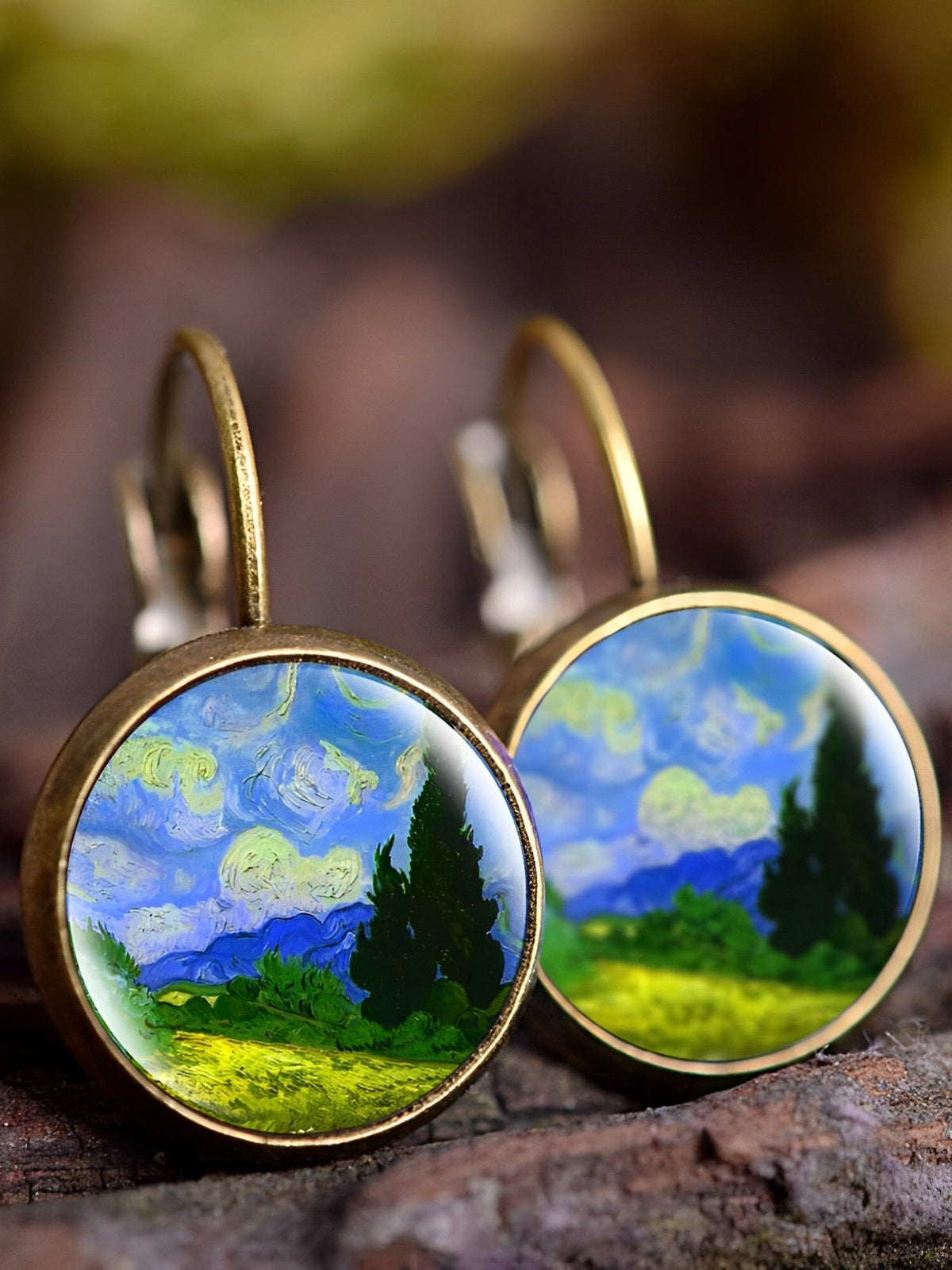 Boucles d'oreilles vintage peinture à l'huile femme