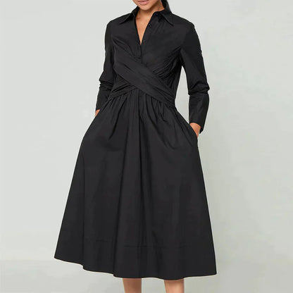 Robe midi unie manches longues élégante femme – Micaela