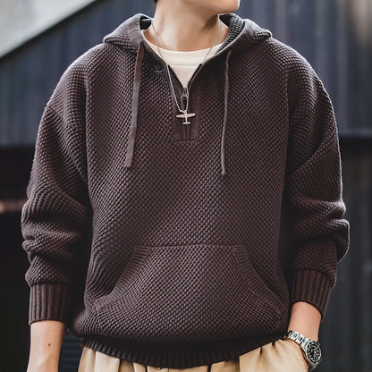 Sweat en maille demi-zip à capuche homme
