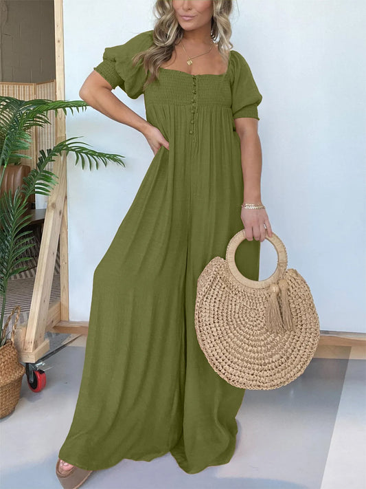 Combinaison col carré corsage smocké femme – Nadia