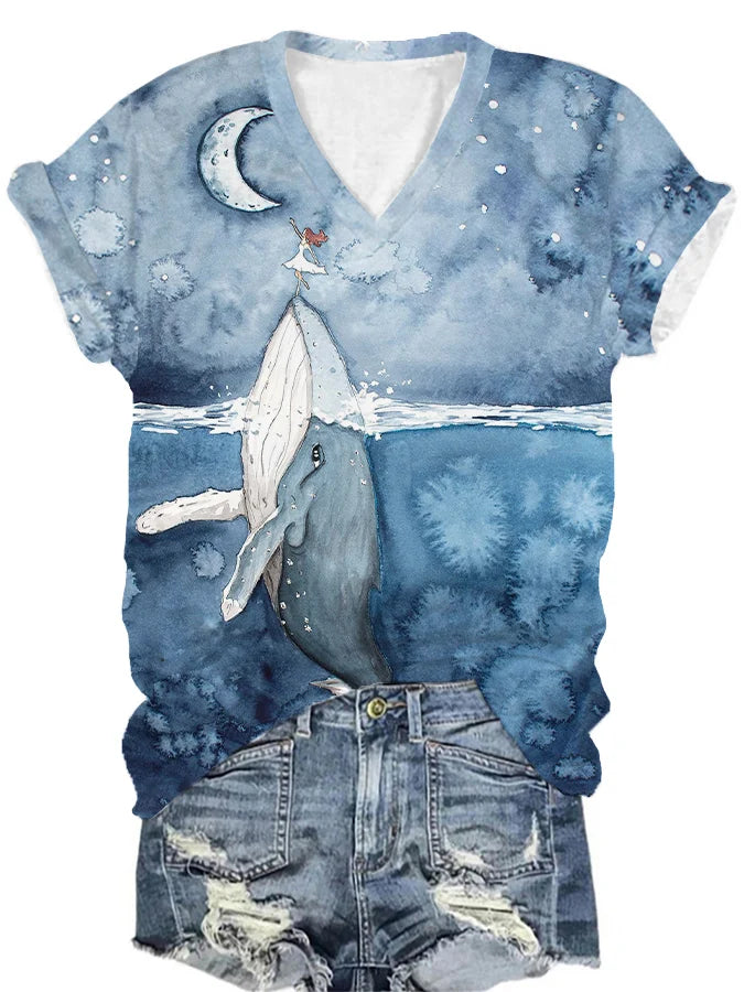 T-shirt décontracté imprimé baleine femme
