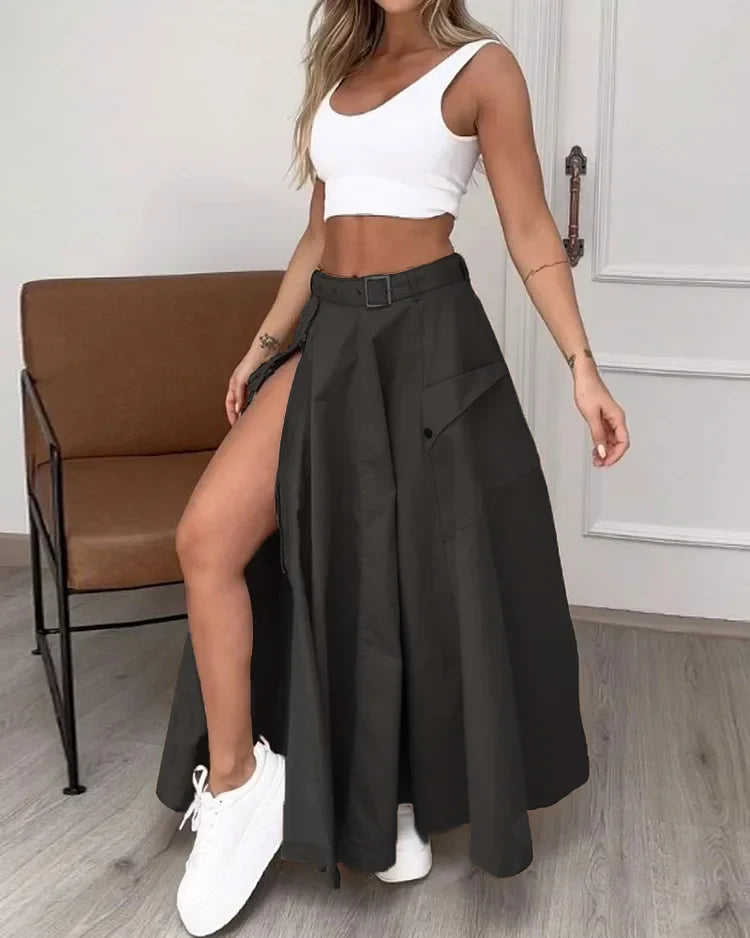 Ensemble deux pièces sans manches fendu uni femme – Emma