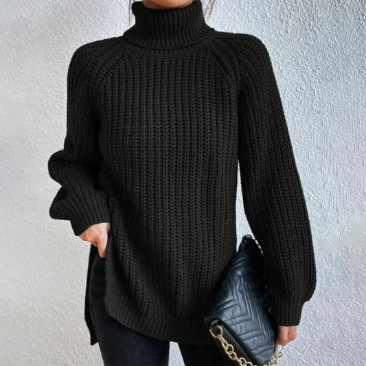Pull col roulé côtelé épais femme – Nicole