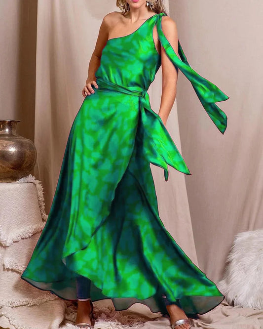 Robe asymétrique une épaule imprimée femme