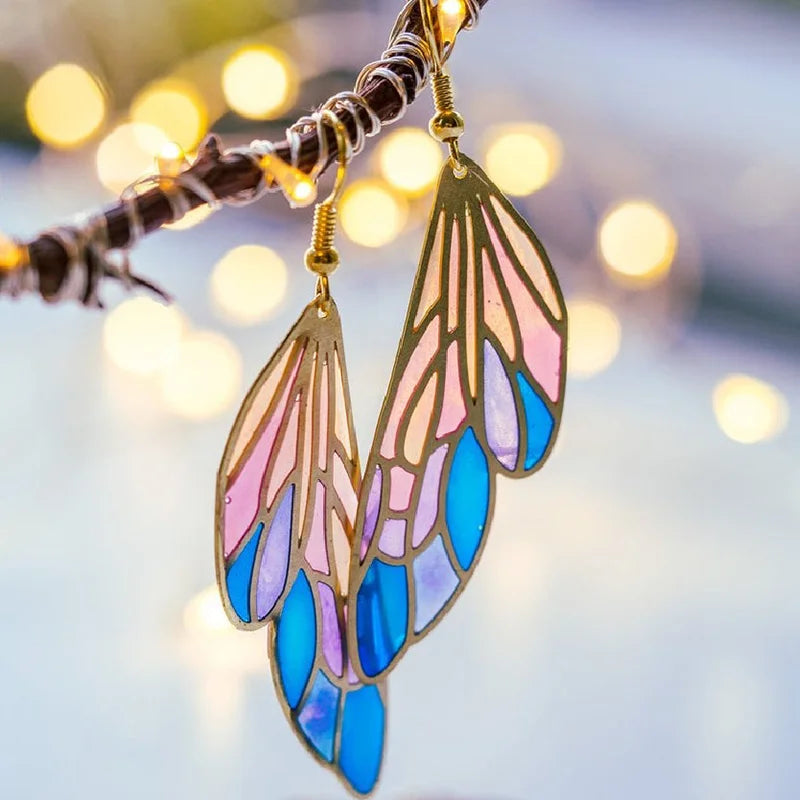Boucles d'oreilles ailes translucides dégradé femme