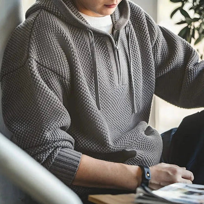 Sweat en maille demi-zip à capuche homme