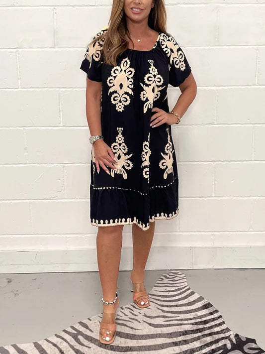 Robe col carré imprimé géométrique femme