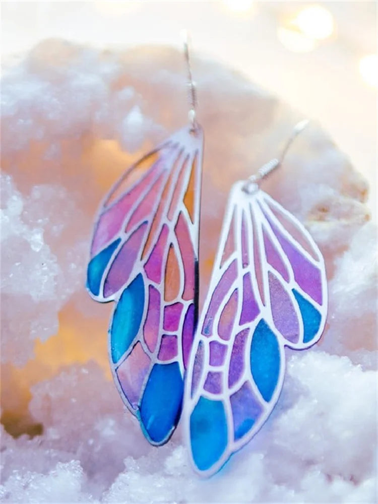 Boucles d'oreilles ailes translucides dégradé femme