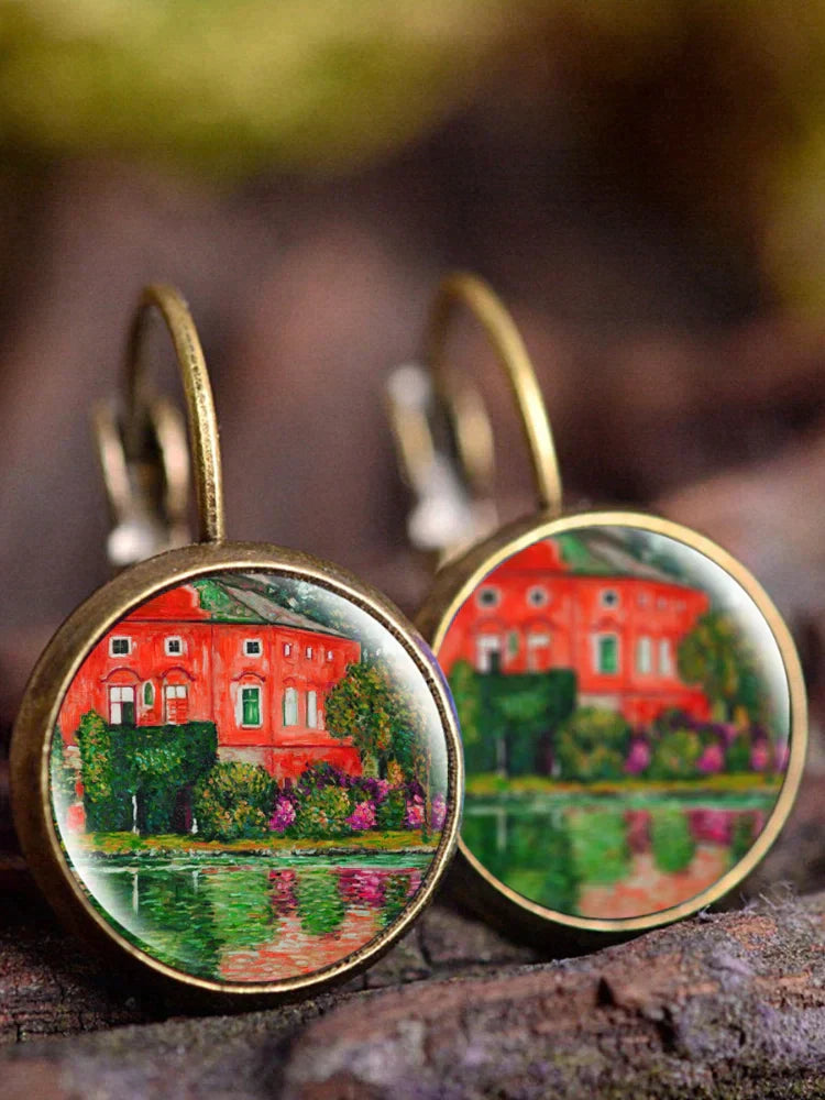 Boucles d'oreilles vintage peinture à l'huile femme