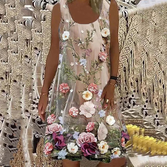 Robe courte fleurie sans manches décontractée femme