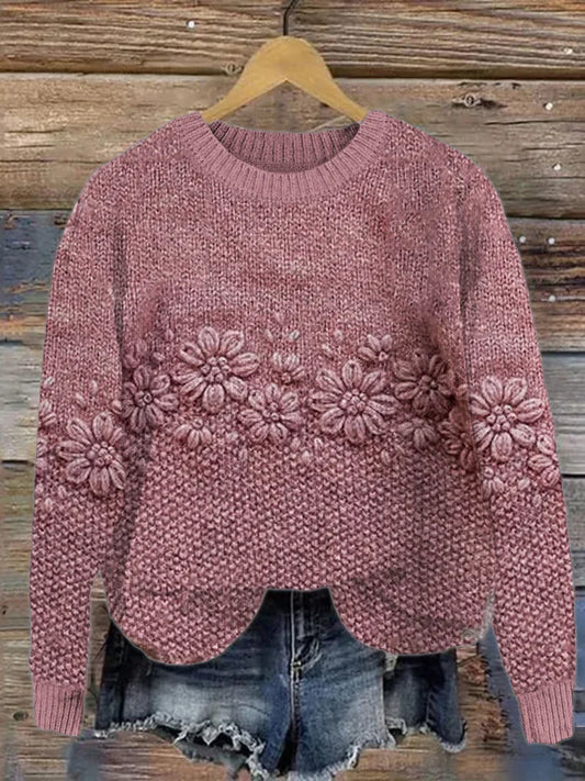 Pull en maille jacquard fleuri femme