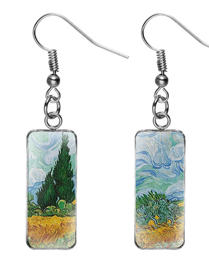 Boucles d'oreilles rectangulaires peinture à l'huile femme