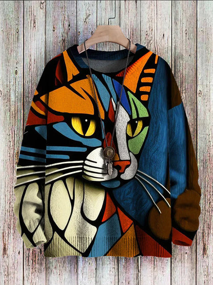 Pull en maille imprimé chat multicolore femme – Jake