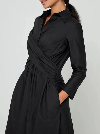 Robe midi unie manches longues élégante femme – Micaela