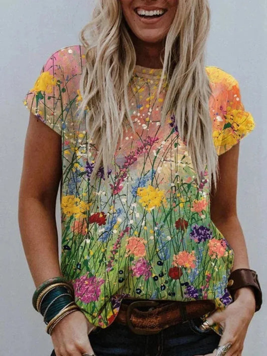 T-shirt confortable imprimé art floral