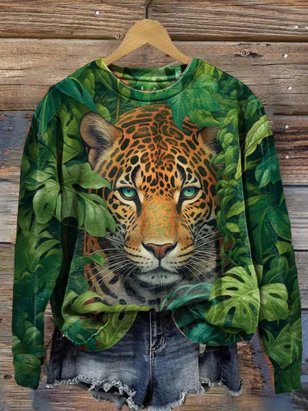 Sweat à capuche col rond imprimé tigre femme
