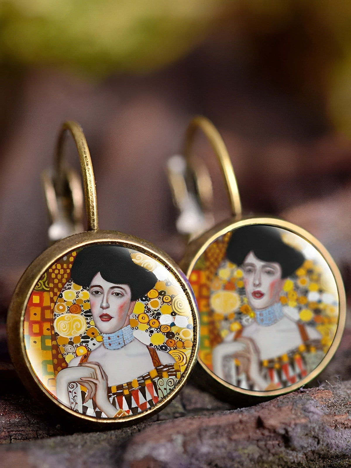 Boucles d'oreilles vintage peinture à l'huile femme