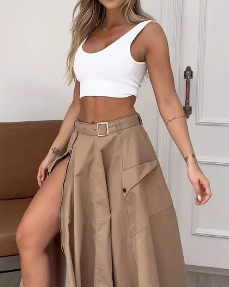 Ensemble deux pièces sans manches fendu uni femme – Emma