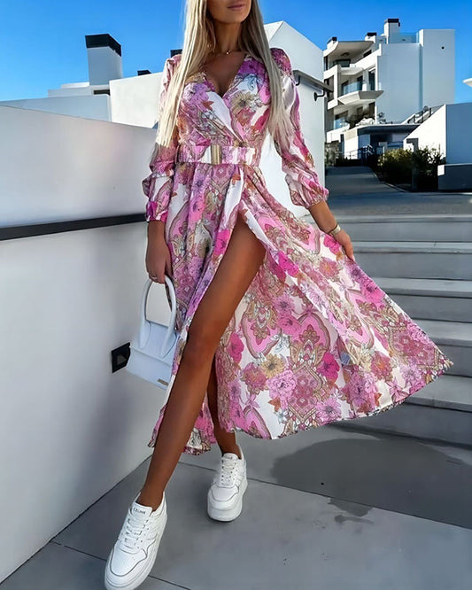 Robe midi paisley fleurie manches longues femme