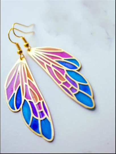 Boucles d'oreilles ailes translucides dégradé femme