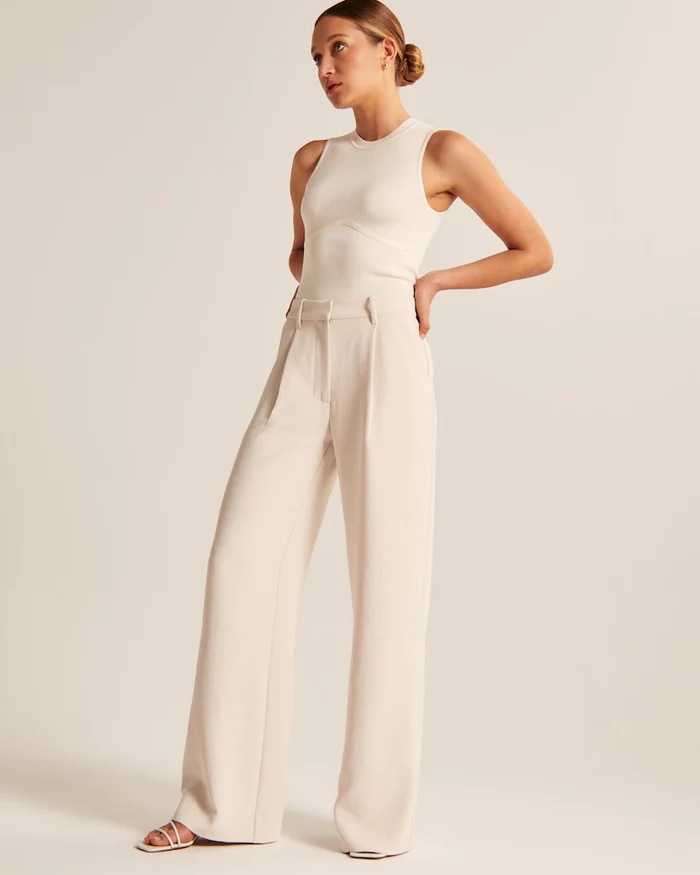 Pantalon tailleur jambe large femme – Maria