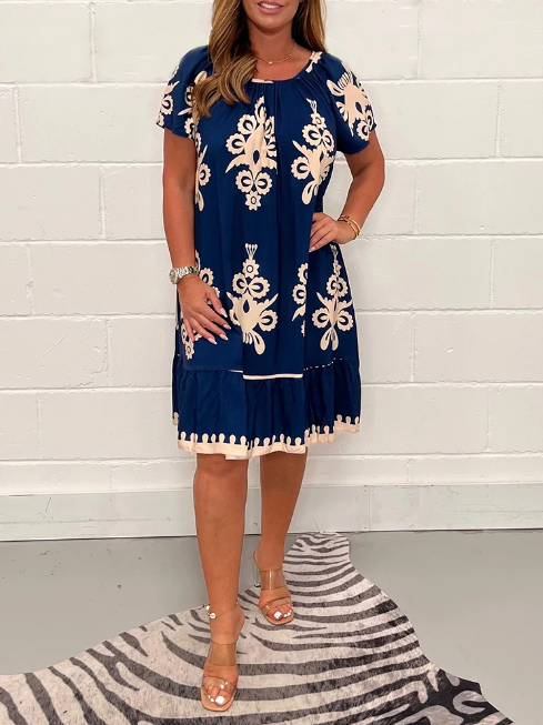 Robe col carré imprimé géométrique femme